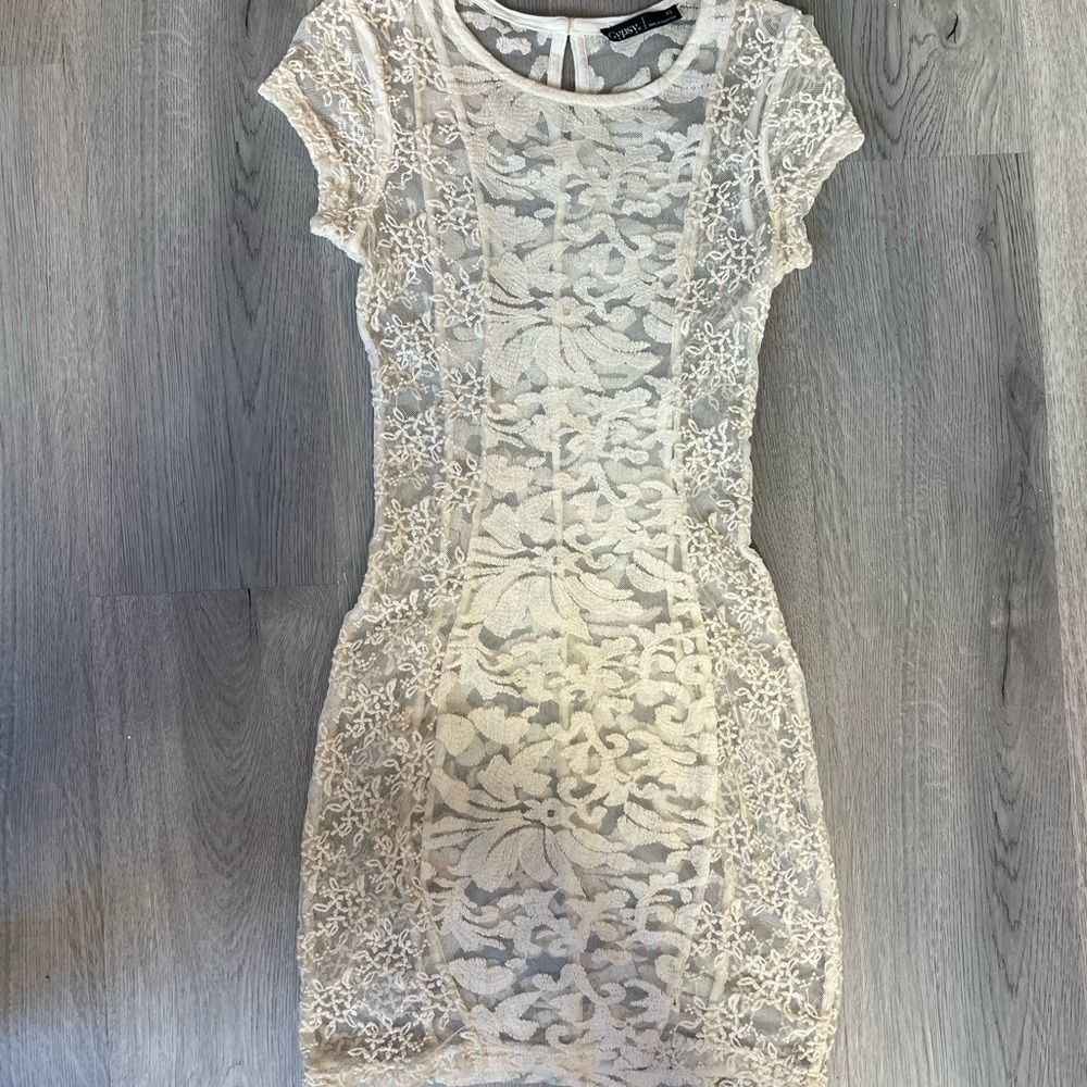 White / Cream Lace Dress with Slip